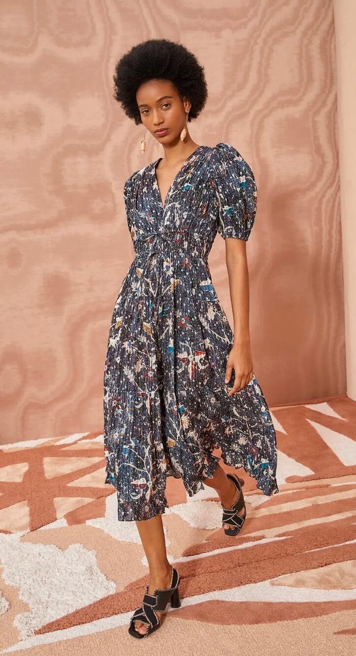 Ulla Johnson Thelma Puff Sleeve Midi Dress in Jet Pockets Size 2